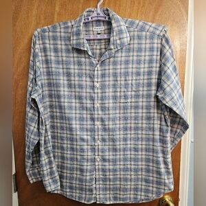 Peter Millar Button Down Shirt Mens XXL Blue Plaid  Cotton Long Sleeve